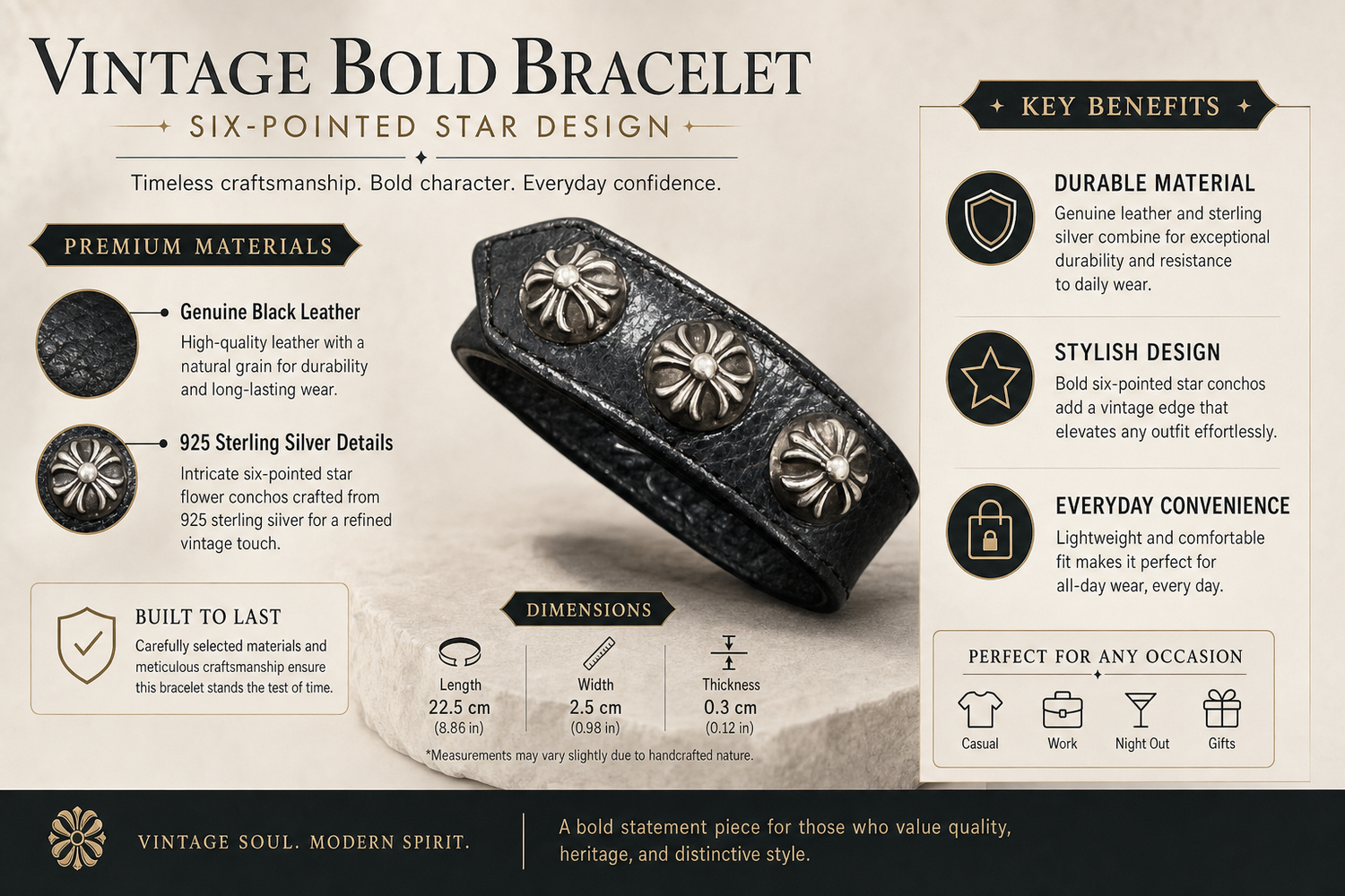 six pointed star vintage bold bracelet everyday product for busy day simple errand everyday routine with practical value 5