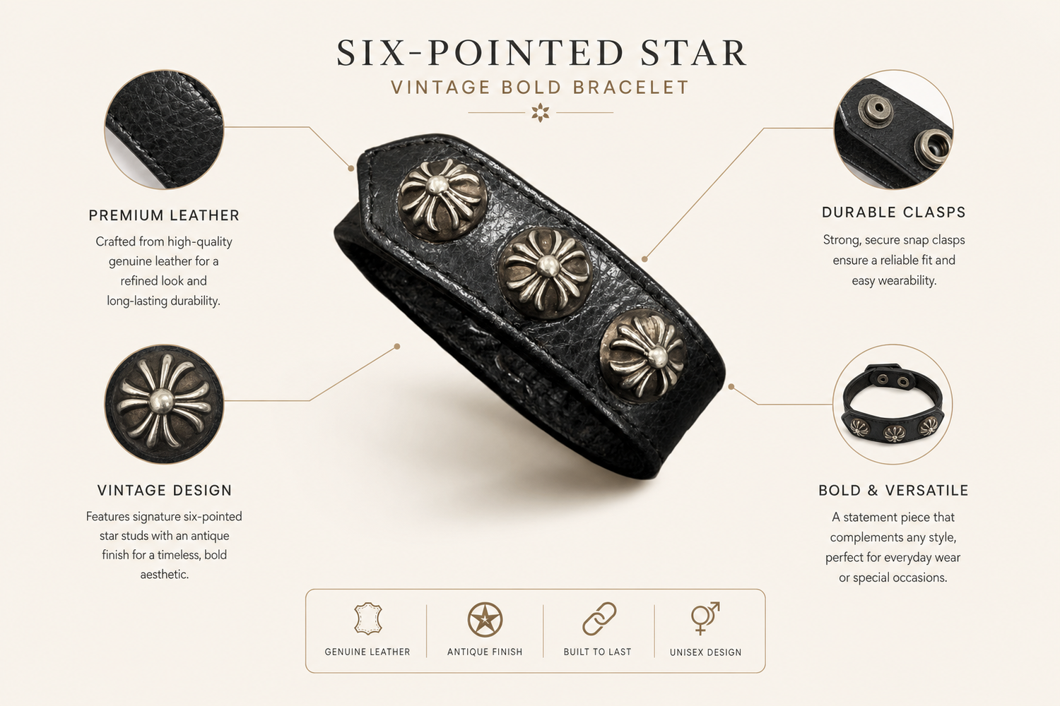 six pointed star vintage bold bracelet everyday product for busy day simple errand everyday routine with practical value 6
