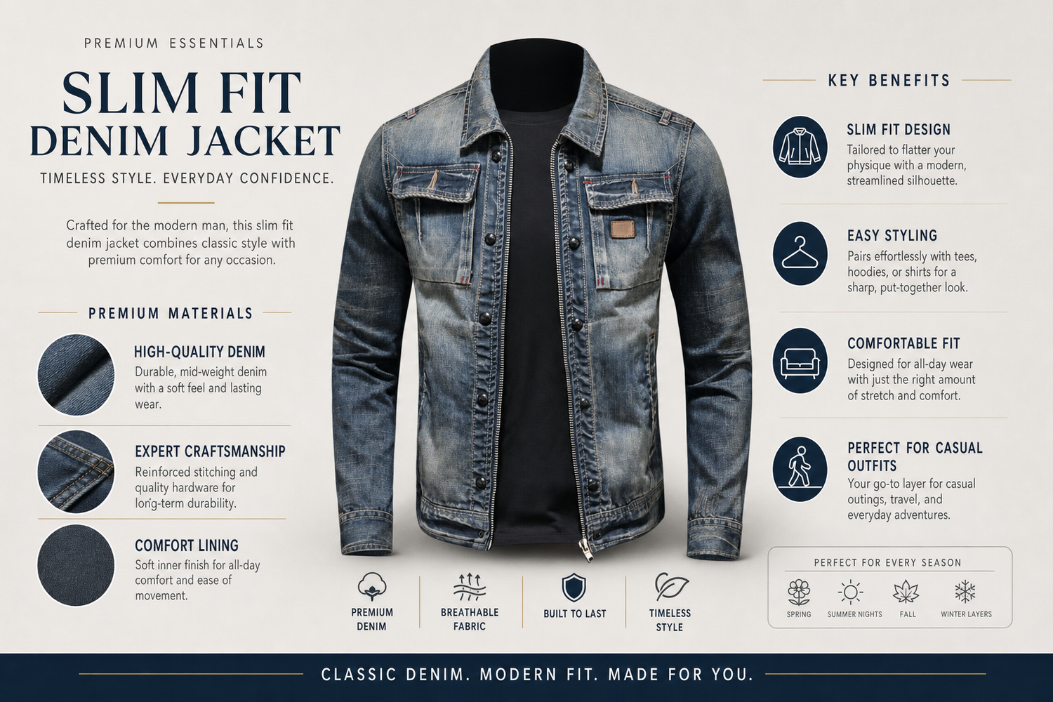 slim fit denim jacket for men for comfortable everyday wear casual styling and modern daily outfits 5