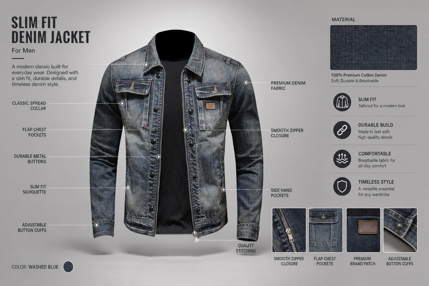 slim fit denim jacket for men for comfortable everyday wear casual styling and modern daily outfits 6