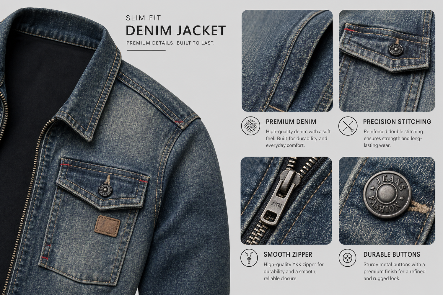 slim fit denim jacket for men for comfortable everyday wear casual styling and modern daily outfits 7