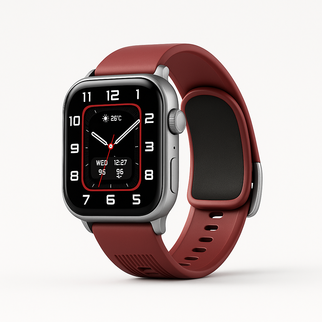 Front display of smart watch with weather and notifications