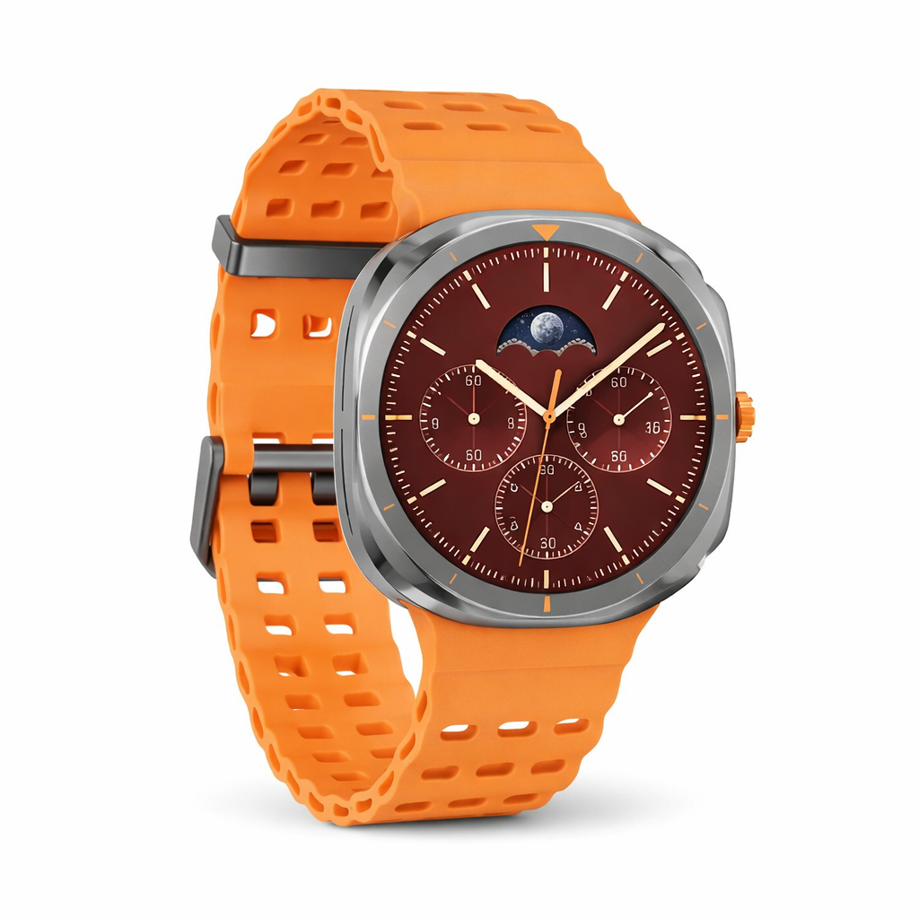 Smartwatch shown with its silicone strap colour options