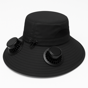 Front view of the solar fan sun hat showing the brim and built-in front fan