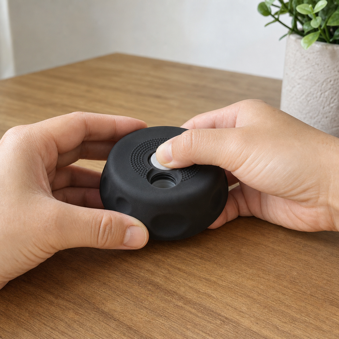 Press the ball to open it