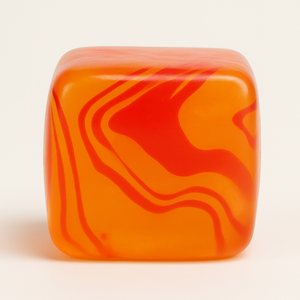 Textured sensory stress toy held in one hand, ready to press and spin for quiet focus