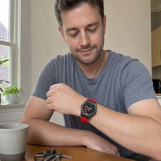 Customer photo Octagonal Car Wheel Quartz Watch red strap worn on wrist