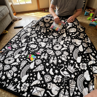 creative-childrens-hand-painted-coloring-blanket-with-watercolor-pens customer review photo 1