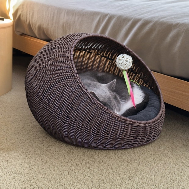 Hand-woven rattan pet cave bed, customer review photo 2