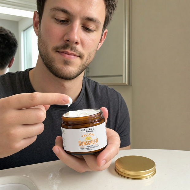 Melao Tallow Sunscreen customer review photo, applying the cream