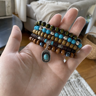 bohemian-coconut-shell-wood-beads-turquoise-bracelet-set customer review photo 3