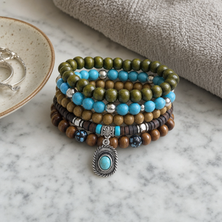 bohemian-coconut-shell-wood-beads-turquoise-bracelet-set customer review photo 4