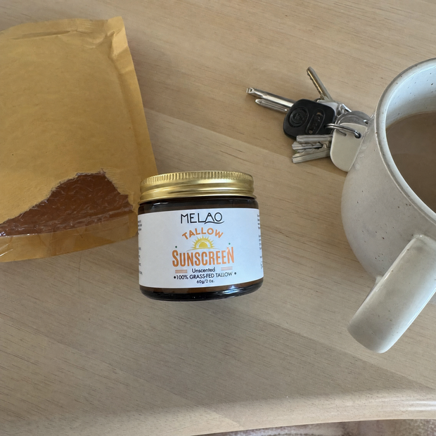 Melao Tallow Sunscreen customer review photo, just unboxed on table