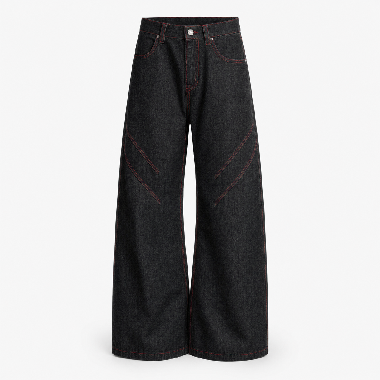 Front view of wide leg jeans showing natural rise and clean straight leg