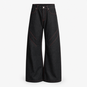 Front view of wide leg jeans showing natural rise and clean straight leg