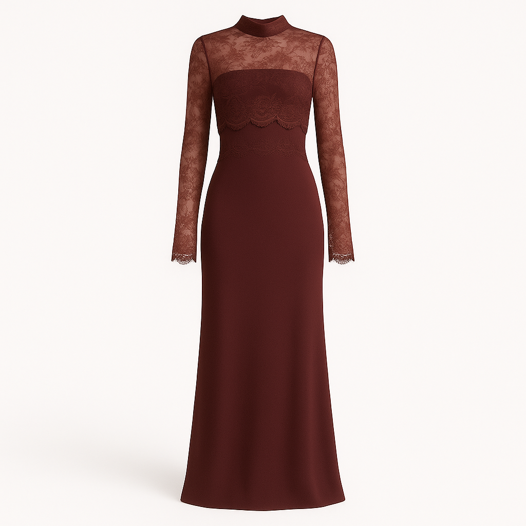 Lace waist dress styled with flat sandals on a stone garden path