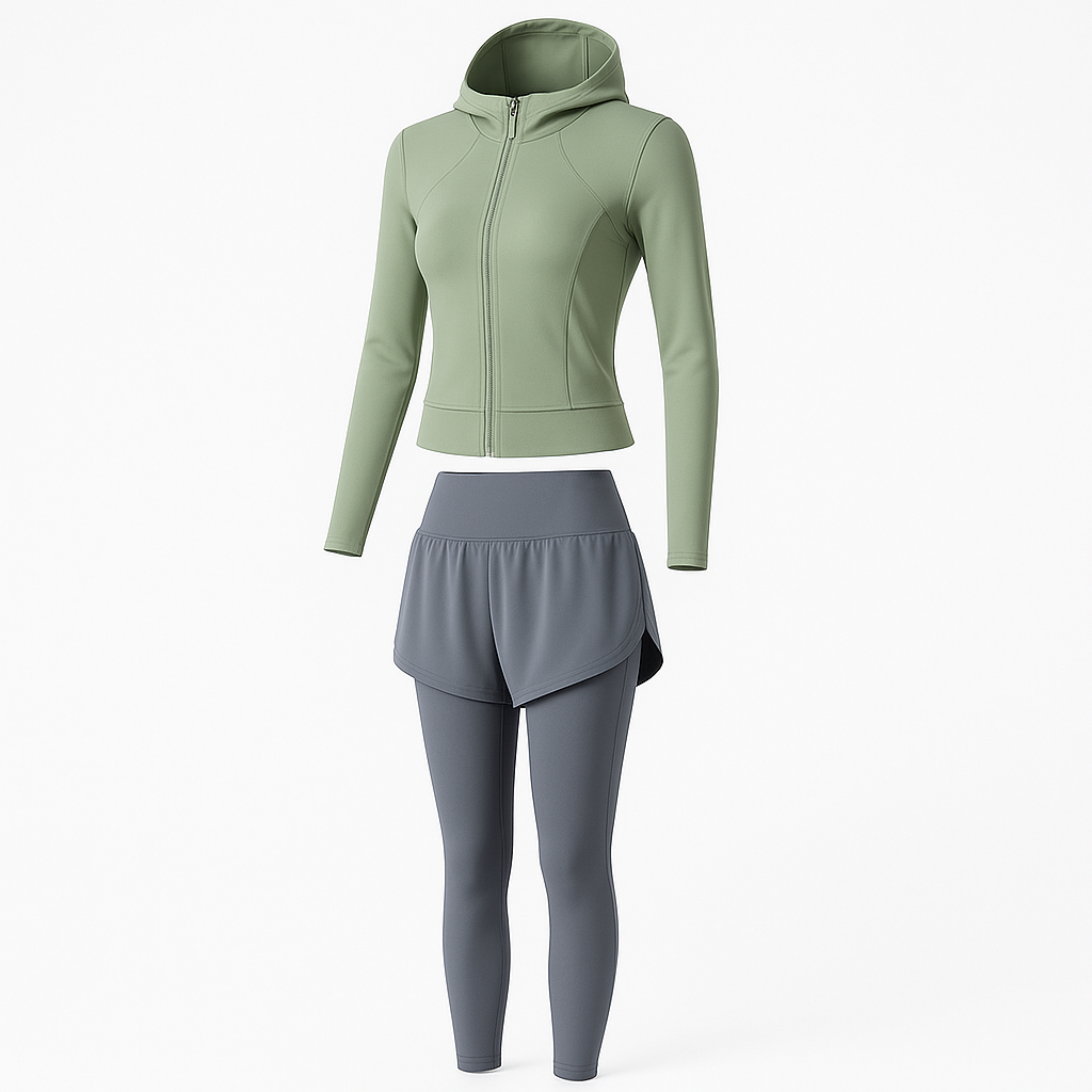 Quick dry yoga running set with sports bra and high rise leggings
