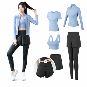 Front view of matching sports bra and high waist leggings