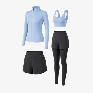 Yoga set worn during a sunrise flow on a wooden studio floor