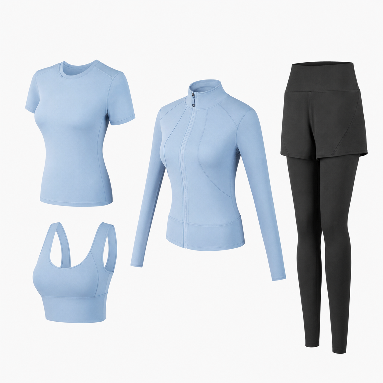 Side angle of the yoga set showing high rise waistband sitting still