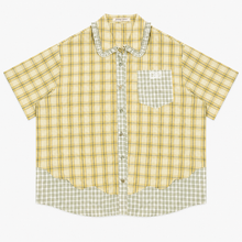 Women's Plaid Short Sleeve Shirt With Doll Collar