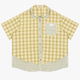 Women's Plaid Short Sleeve Shirt With Doll Collar