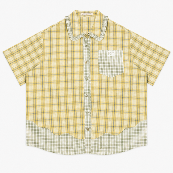 Women's Plaid Short Sleeve Shirt With Doll Collar