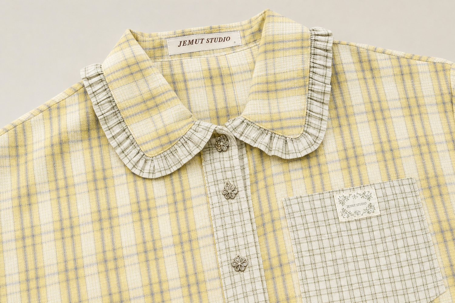 womens plaid short sleeve shirt with doll collar everyday product for casual day trip relaxed outing with easy styling w 7