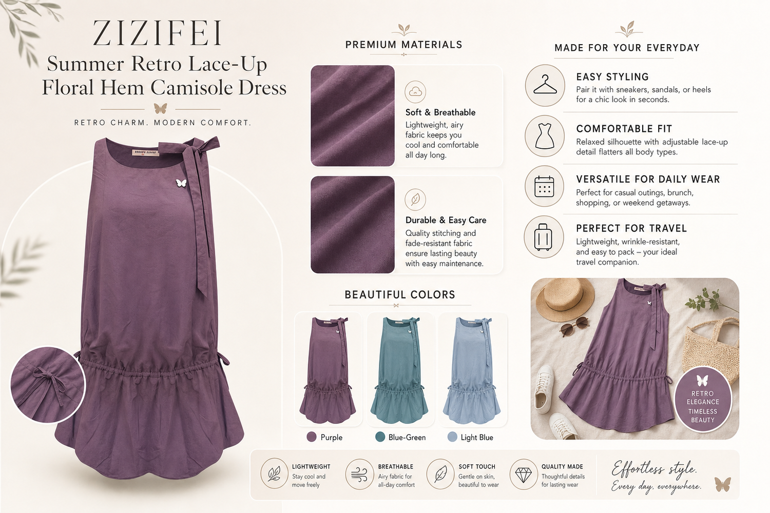 zizifei summer retro lace up floral hem camisole dress for casual day trip relaxed outing with easy styling wearable com 5